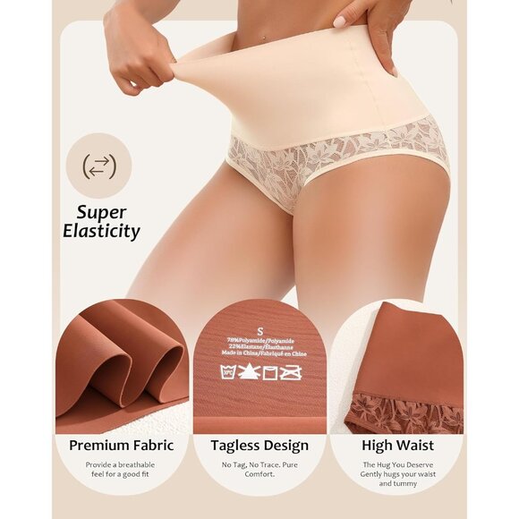 Shapewear Women Tummy Control High Waist Lace Breathable Plus Size Briefs - Picture 2 of 7